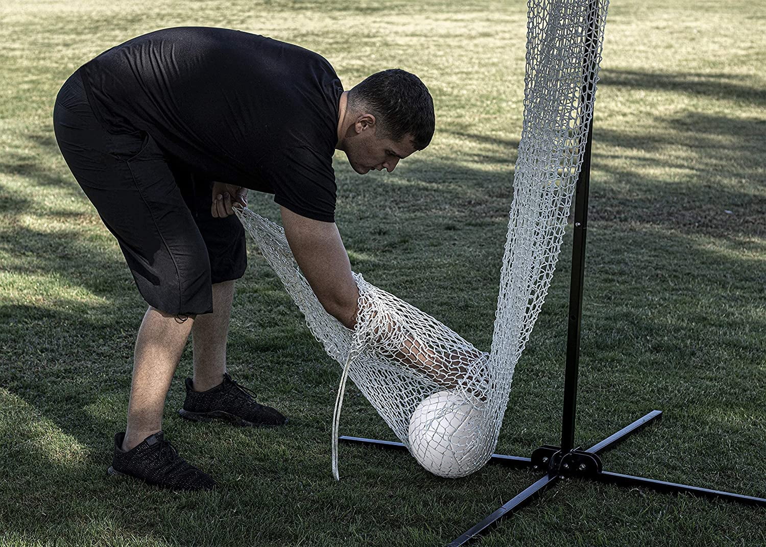PowerNet Volleyball Setter Trainer Net | Adjustable Height | Great for Indoor and Outdoor Practice | Built-In Drawstring Ball Release | Sturdy Rubber Footed Base