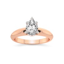3 Carat IGI Certified Pear Shape Lab Grown Diamond Engagement Ring | 14K Rose Gold |Eloise Solitaire Knife Edge Lab Diamond Ring | FG-VS1-VS2 Quality Friendly Diamonds