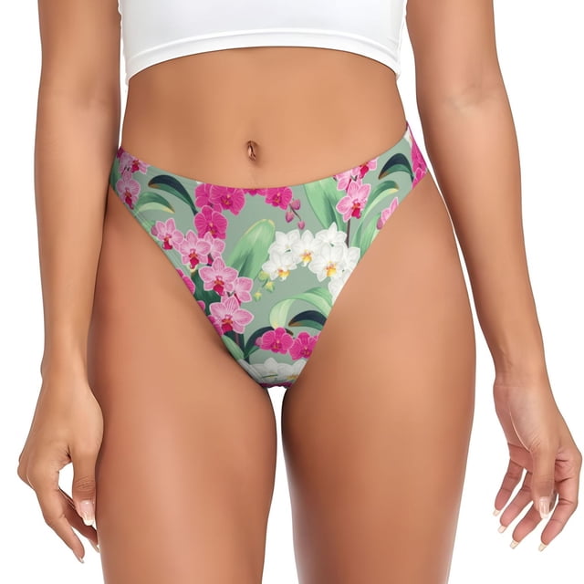 Balery Orchids Flowers Tangas de Algodón para Mujer con Estampado – Ropa Interior Sexy, Transpirable, G-string-Medium