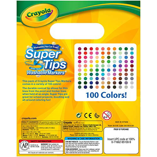 Crayola Washable Super Tips Marker Set, 100 Ct, School Supplies, Stocking  Stuffers, Kids Holiday Gifts 