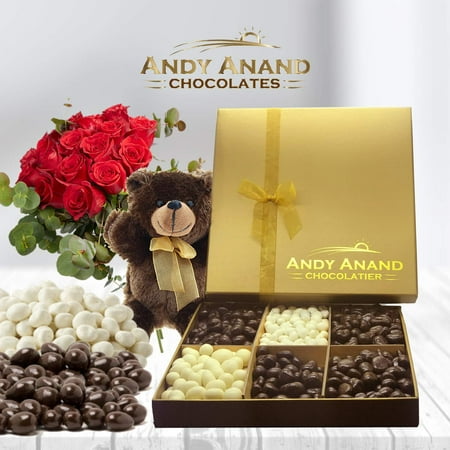 Andy Anand Chocolate covered 2 Pounds of Cherry and Greek Yogurt Strawberries & Plush Teddy Bear, Birthday Valentine Day, Gourmet Christmas Holiday Food Gifts,