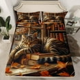 thumbnail image 2 of Manfei 3D Kawaii Cat Twin Sheet Sets for Teens, Retro Mid Century Books Twin Fitted Sheet, Autumn Maple Leaf Flat Sheet, Breathable Home Decor, 3 Pieces, 2 of 7