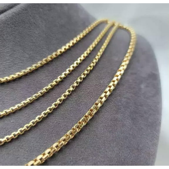 Round Box Chain Gold Plated Stainless Steel Necklace Men Women 16"-32"