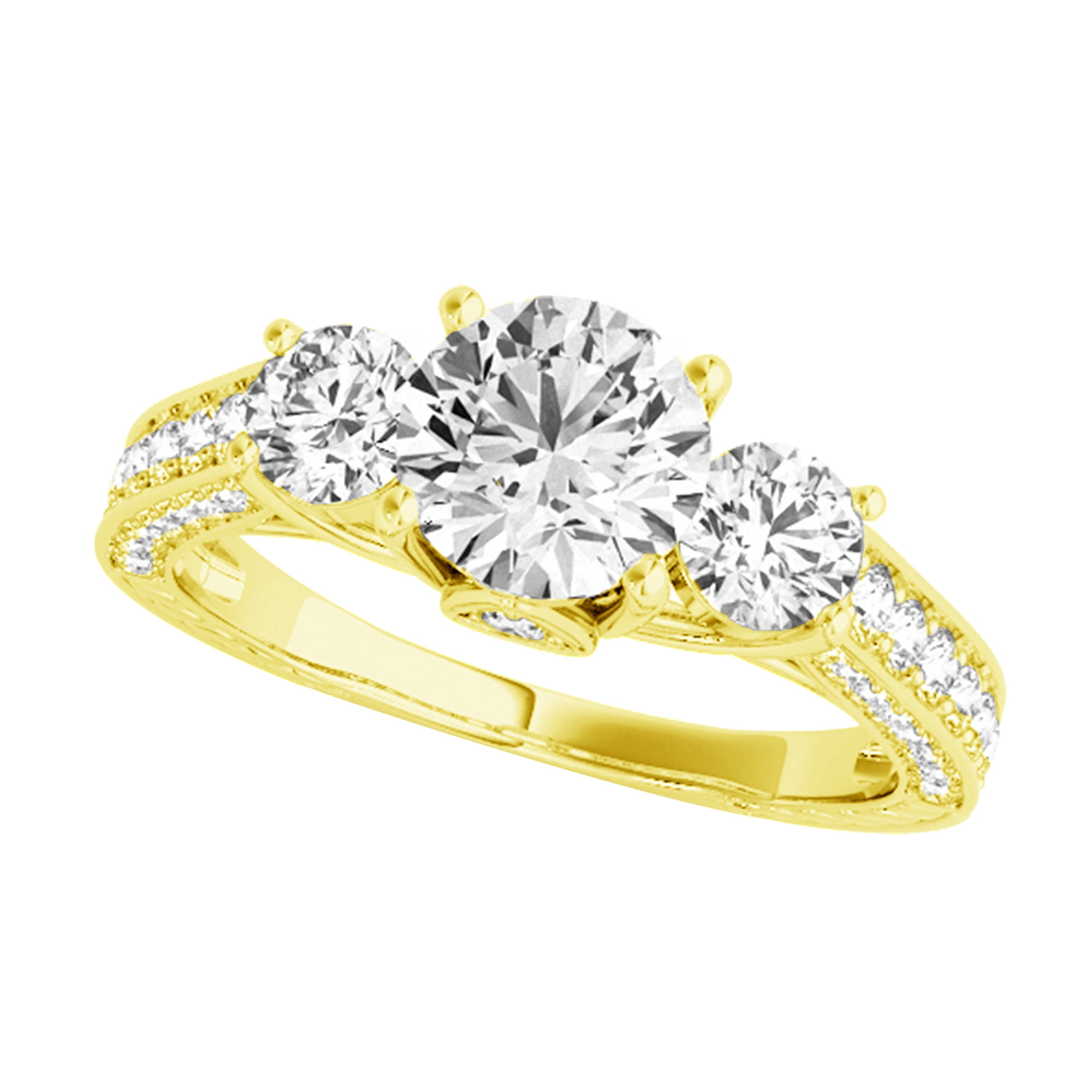 Arista 2.88 cts 3 Round Swarovski Diamond Solitaire & Contoure Bridal Set in Yellow plated Sterling Silver