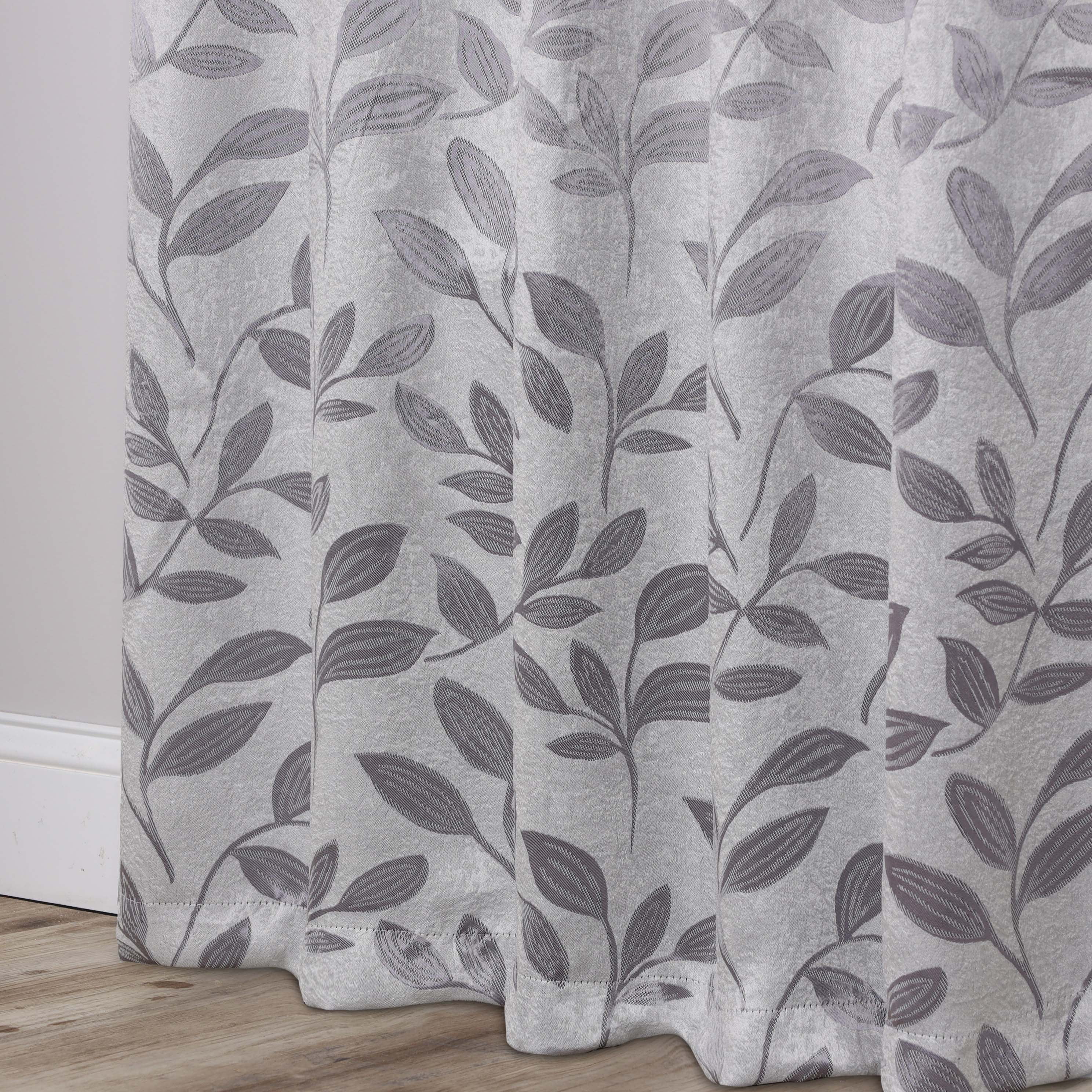 Superior Blackout Leaves Curtains Set of 2, Light Filtering Grommet Curtain Panel Set, Grey, 46"W x 84"L