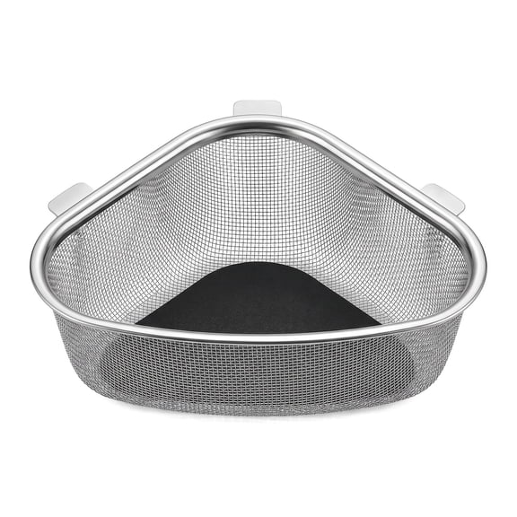 Corner Sink Strainer, Triangle Sink Drainer Basket, Sink Corner Drain Rack,Multi-Use Fruit Vegetable Soap Sponge Holder, Rust-Resistant Sink Rack