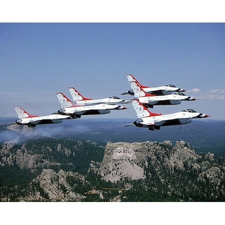 USAF Thunderbirds over Mount Rushmore - 12x18 Inch Laminated Aviation Poster - Stunning Detail and Bold Colors
