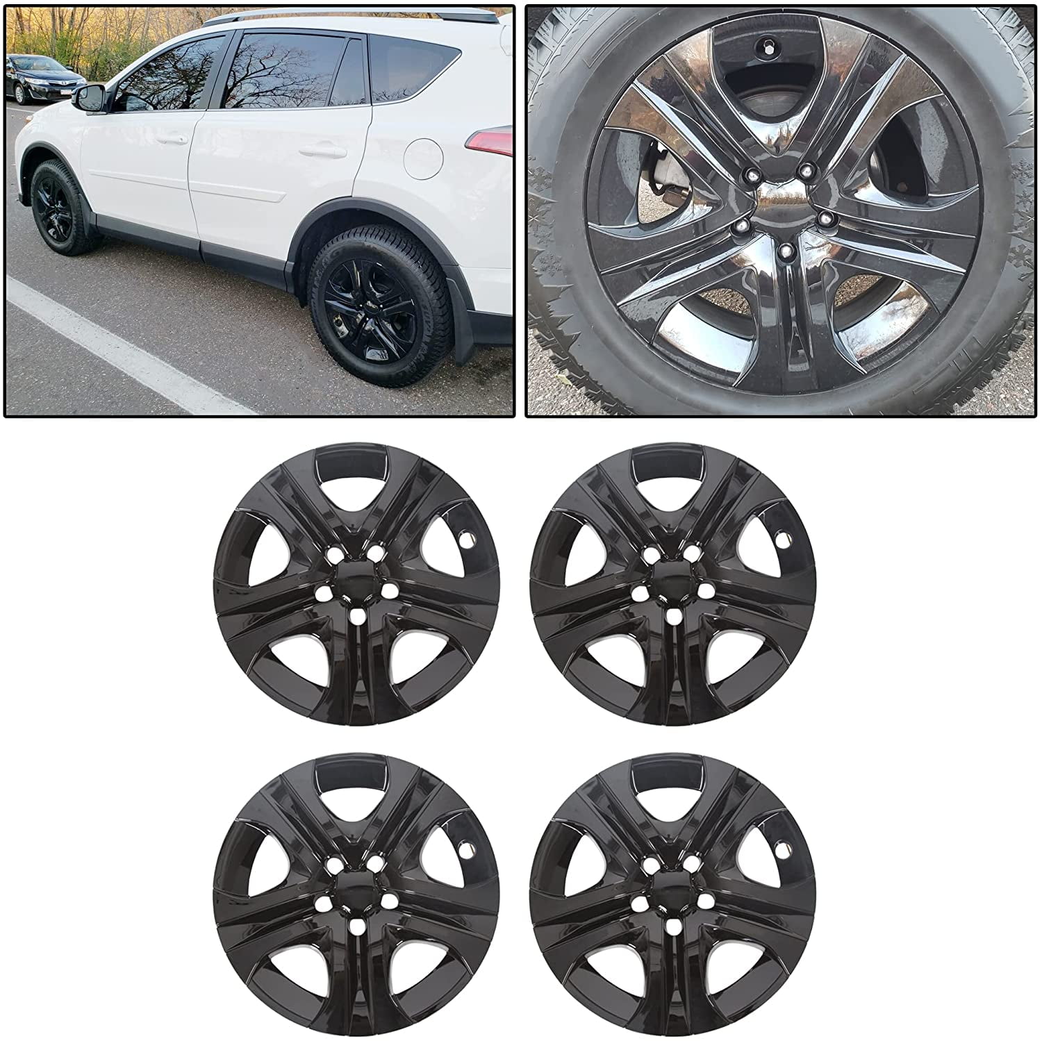 Set of 4 17 Wheel Covers Black Hub Caps Full Rim Compatible with 2013 2014 2015 2016 2017 2018 Toyota Rav4 LE 