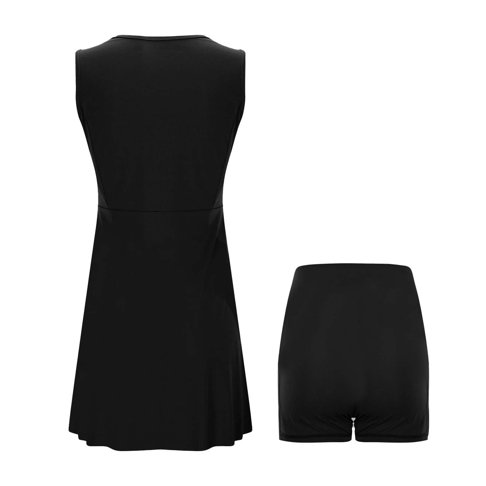 OSOLU Solid Color Tennis Dress Women Athletic Dress Built In Easy Shorts & Bra High Neck Workout Dresses Versatile Sundress Flowy 2025 Elegant Classy Dresses