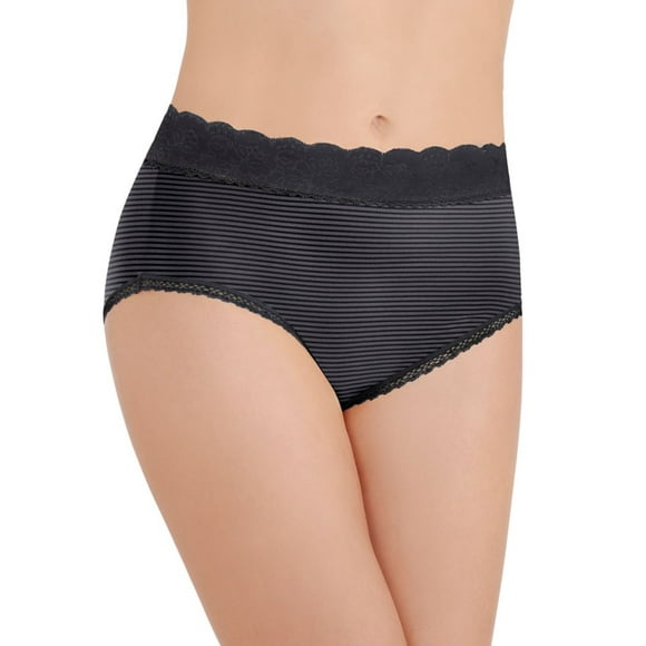 Women's Vanity Fair 13281 Flattering Lace Brief Panty (Midnight Black Stripe 8)