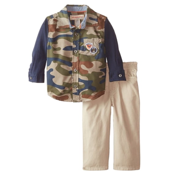Kids Headquarters Infant Boys 2P Camouflage Shirt & Khaki Pants Set