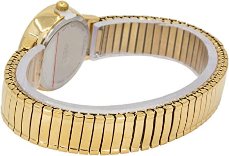 Blekon Collections Women's 25mm Analog Display Case Cut Crystal Mother of Pearl Dial Slim Metal Stretch Expansion Band Ladies Wrist Watch