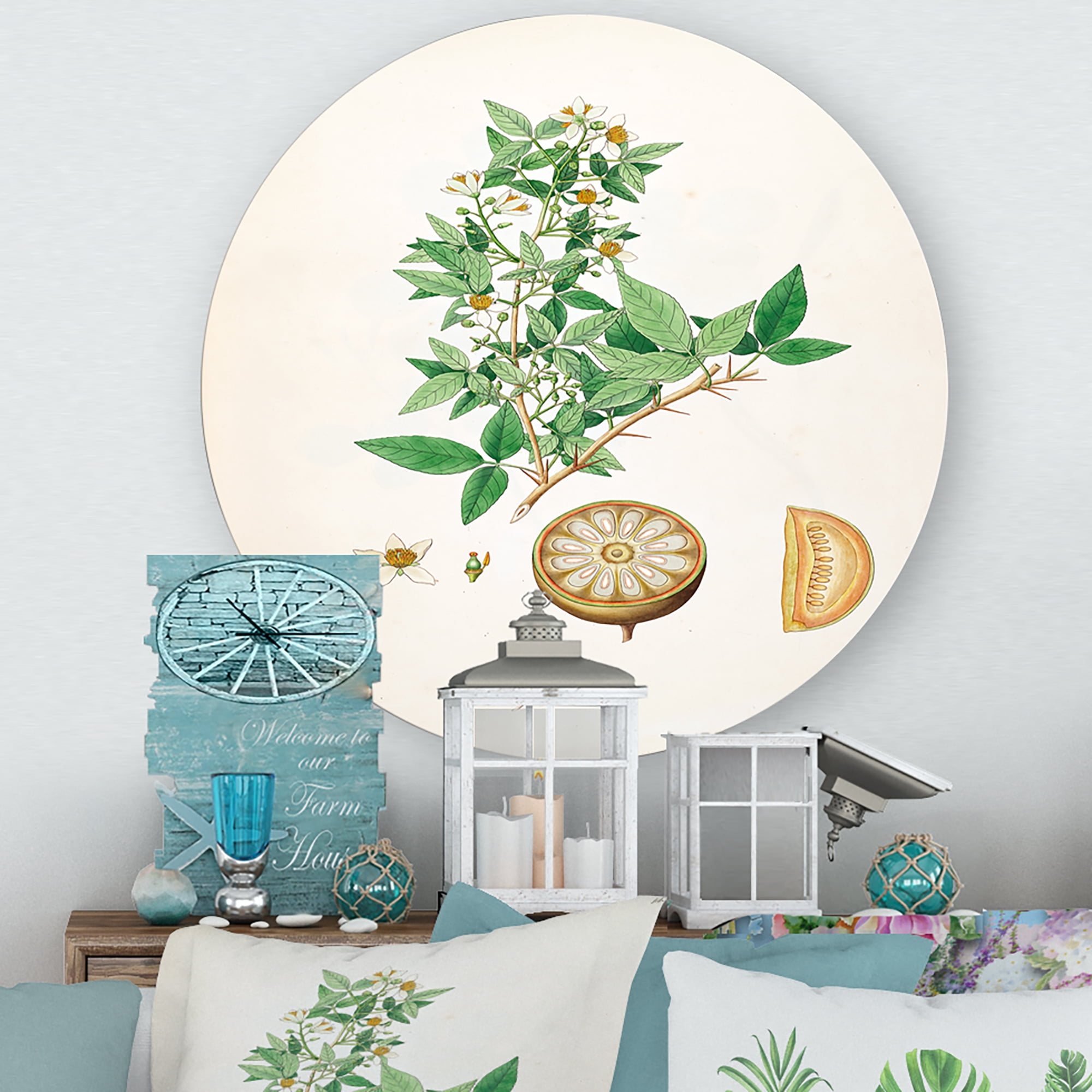 Designart 'Ancient Plant Life X' Farmhouse Circle Metal Wall Art 23x23 - Disc of 23