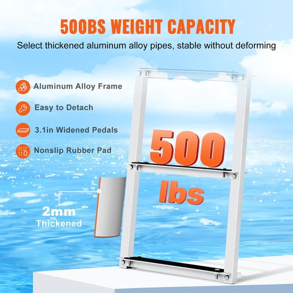 Aluminum Dock Ladder Boat Dock Ladder Removable 3 Steps with 500lbs Load