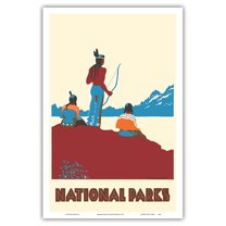 National Parks - Native Americans - Vintage Travel Poster by Dorothy Waugh c.1935 - Master Art Print (Unframed) 12in x 18in