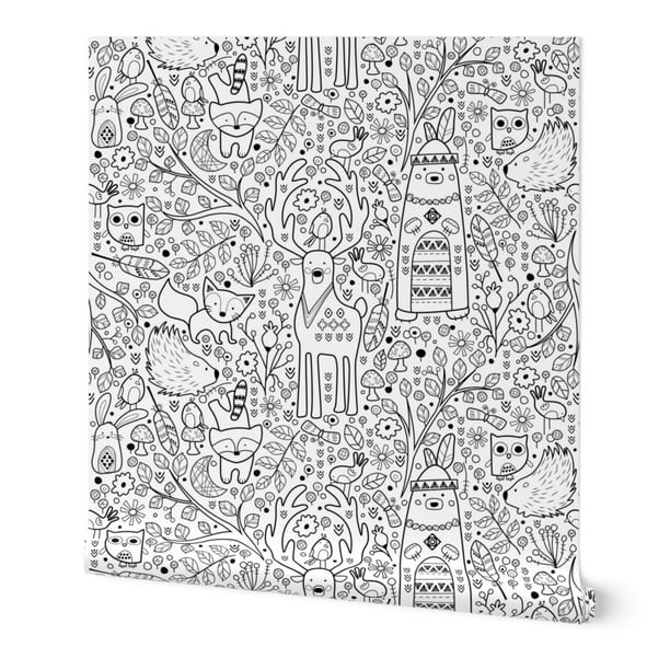 Download Wallpaper Roll Woodland Animals Coloring Book Children Line Drawing 24in X 27ft Walmart Com Walmart Com