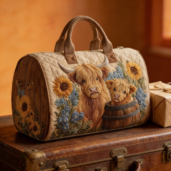 EGNMCR Cow Quilted Tote Bag Travel Handbag Ideal For Going To The Market And Doing Business And Traveling Or Leisure Polyester travel b ag