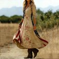 thumbnail image 4 of Qulqfy Womens Summer Dresses USA Flag Printed Maxi Flowy Long Sleeve Independence Day Wrap Fall Elegant Casual Boho V-Neck Beach Khaki Sundresses L, 4 of 5