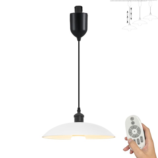 FSLiving Smart Group Control Stepless Dimming J-Type Track Lighting Pendant Restaurant Retractable Lift Retro White Light Cupola Shape,E26 Matte Black Socket,Timer Lampfor Kitchen Island - 1 Light