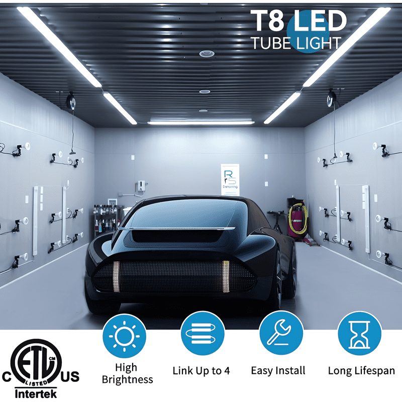 JESLED T8 8ft LED Shop Lights,120w 15600LM 6000K Cool White,D Shape 3 Rows Linkable Tube Lights for Garage Workshop Warehouse Plug and Play, 25-Pack