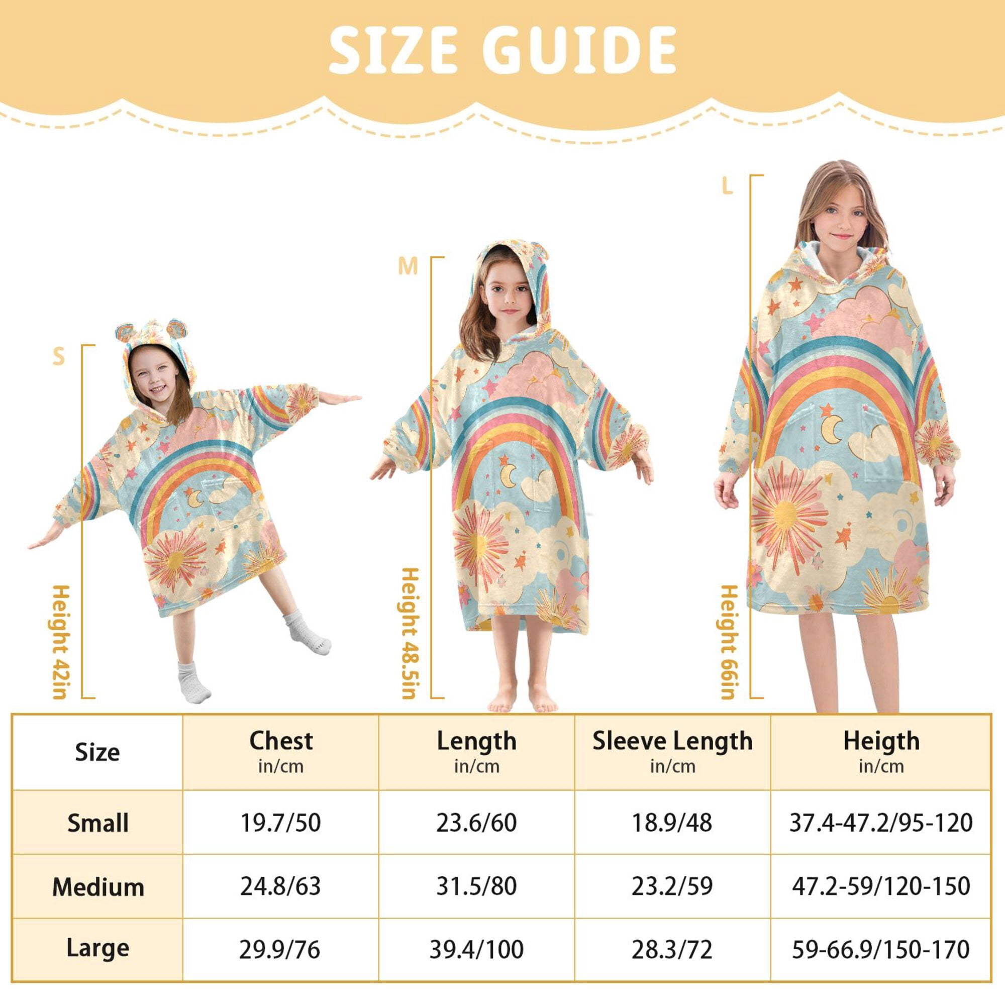 FORMRS Wearable Blanket Hoodie with Sleeves for Kids Cozy Flannel Sweatshirt, Pink Retro Sun