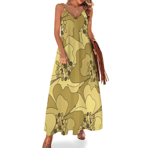 Nuevo vestido sin mangas con flores de la pasión ocre vainilla vestidos de mujer vestido vintage