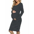 thumbnail image 3 of Side Ruched Pregnancy Dress Long Sleeve Maternity Clothes for Women, 3 of 5