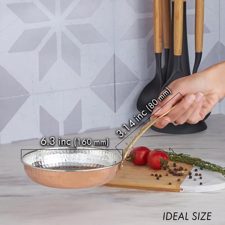 HAKAN Handmade Copper Sauté Pan & Butter Warmer, Multipurpose Pure Copper Cookware with Handle, Suitable for Oven & Stovetop, Decorative Hammered Copper Skillet, | 6.3, 7.1, 7.9, 8.7, 9.5 in. |
