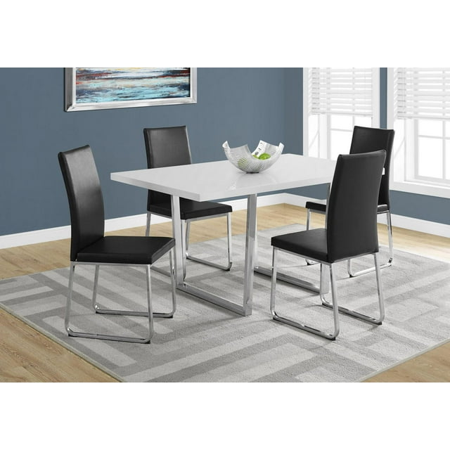Monarch Specialties Dining Table, 60" Rectangular, Kitchen, Dining Room, Metal, Laminate, Glossy White, Chrome, Contemporary, Modern