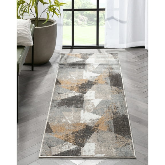 Well Woven Kaye Grey Blue Abstract Triangle Boxes Soft Modern Area Rug 9x13 (9'3" x 12'6")