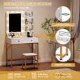 thumbnail image 4 of Coiffeuse Moderne avec Miroir DEL et Station de Recharge - 2 Tiroirs, 3 Modes d'Éclairage Réglables, Tabouret Inclus, Parfait pour le Maquillage et le Rangement de la Chambre - Blanc+or, 4 of 7