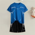 thumbnail image 2 of XZNPDUCQ Boy's 2 Piece Summer Beach Set Short Sleeve Tee with Elastic Waist Short SetsChildren's Day Gift Set Pajamas & Dailywear Set (15-16 Years,Blue), 2 of 7