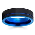 thumbnail image 2 of 6mm Blue Tungsten Wedding Ring,Black Tungsten Ring,Engagement Ring,Offset Groove,Black Wedding Ring, 2 of 4