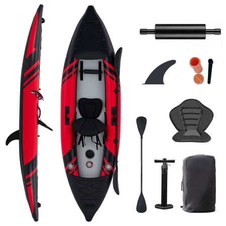 Danrelax 1-Person Inflatable Kayak with Drop-Stitch Floor, Lightweight, Portable, Durable Solo Kayak for Fishing, Touring, and Recreational Paddling, Red