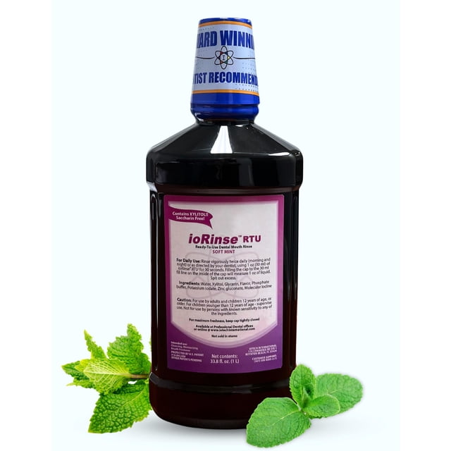 Enjuague bucal Iotech iOrinse RTU sin alcohol, 1 litro, sabor a menta suave