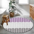 thumbnail image 4 of Round Area Rug 3ft, Grey Purple Color Block Geometric Abstract Non-Shedding Washable Area Rug, White Striped Buffalo Check Non Slip Low-Profile Circle Rugs for Living Room, Bedroom Dining Room, 4 of 9
