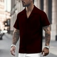thumbnail image 2 of MIXUE Mens Casual Button Down Shirts Solid Color Summer Lapel Short Sleeve Fashion Shirt Tops Daily-Wear,Red,XXXL, 2 of 5