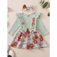 thumbnail image 2 of FEORJGP Toddler Baby Girl 3Pcs Outfits 0 3M 6M 12M 18M Infant Solid Crew Neck Jumpsuits Ribbed Long Sleeve Rompers Floral/Strawberry Print Suspender S Casual Cute Clothes Set for Spring Fall, 2 of 6
