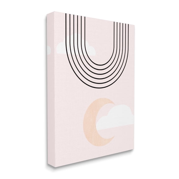 Stupell Industries Upside Down Rainbow Arches Crescent Moon Pink Sky Abstract Painting Gallery Wrapped Canvas Print Wall Art, 16 x 20