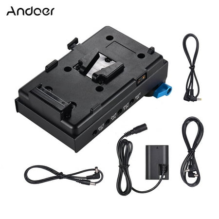 Andoer V Mount V-lock Battery Plate Adapter with 15mm Dual Hole Rod Clamp LP-E6 Dummy Battery Adapter for BMCC BMPCC Canon 5D2/5D3/5D4/80D/6D2/7D2 for Monitor Audio Recorder Microphone Frequency