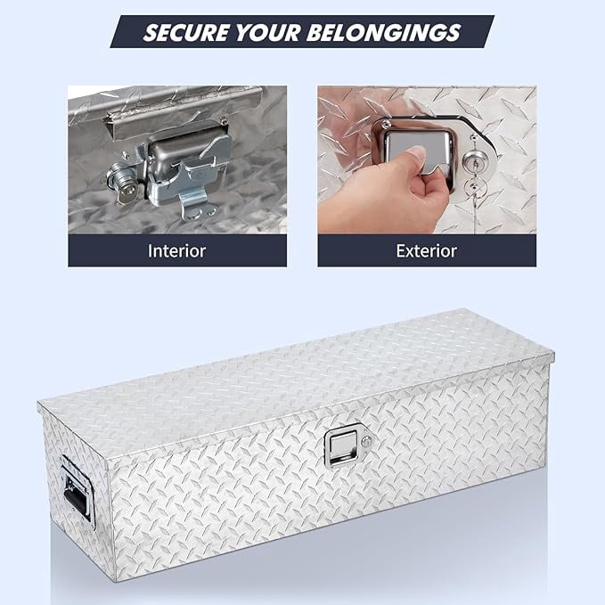30 Inch Heavy Duty Aluminum Diamond Plate Tool Box Pick Up Truck Bed RV Trailer Toolbox Waterproof Square Storage Organizer with Side Handle, Lock and Keys -30"x 15"x 14", Sliver