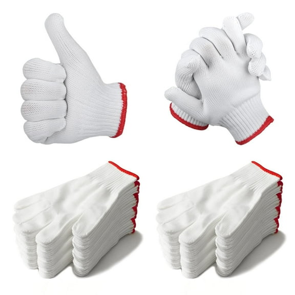 24 pairs of cotton work gloves,mens gloves,Apply to mechanics electrician construction gardening garden warehouse bbq Wait white gloves,Durable heavy duty safety gloves, One Size (Pack 48)