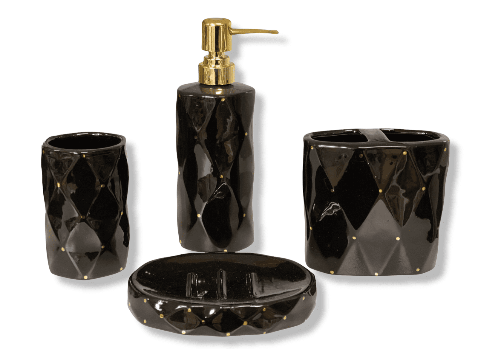 4Piece Ceramic Bathroom Accessory Set Geometric with Gold Dots