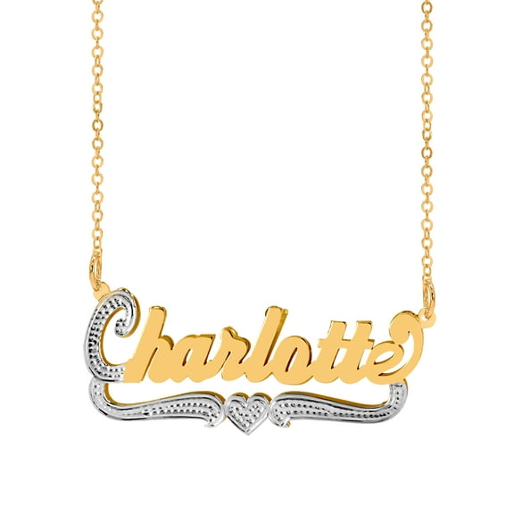 Personalized Name Necklace with Heart and Tail. Beading and Rhodium on First Initial, Heart and Tail