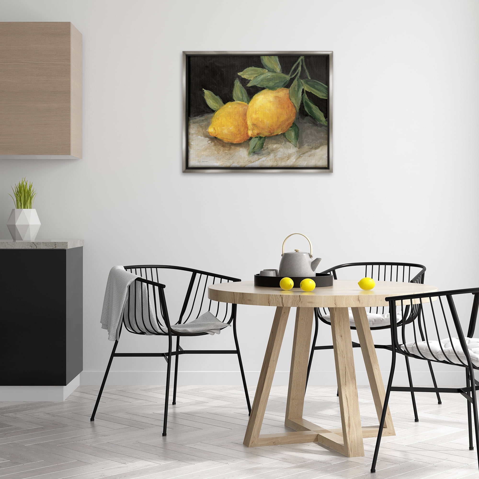 Stupell Industries Pair of Lemons Still Life Food & Beverage Painting Gray Floater Framed Canvas Art Print Wall Art, 31 x 25