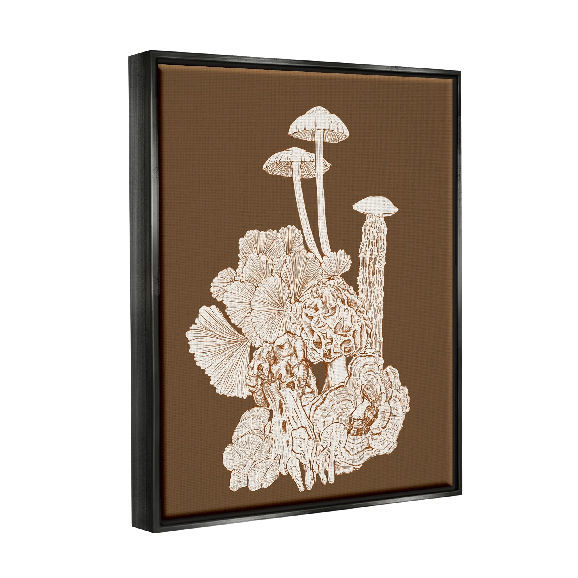 Stupell Industries Mushrooms Forest Flora Plants Arrangement Intricate Detail Graphic Art Luster Gray Floating Framed Canvas Print Wall Art, Design by Ziwei Li