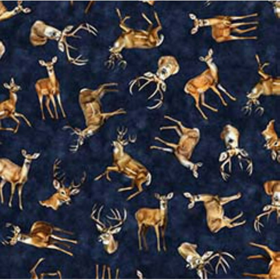 Buck Wild - 30805W - Midnight - Tossed Deer- Qt Fabrics
