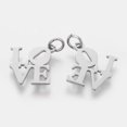 thumbnail image 1 of 10 dijes de acero inoxidable con la palabra LOVE - Pequeños colgantes planos de metal de 16x16x1 mm con orificio de 3 mm para joyería DIY, 1 of 2