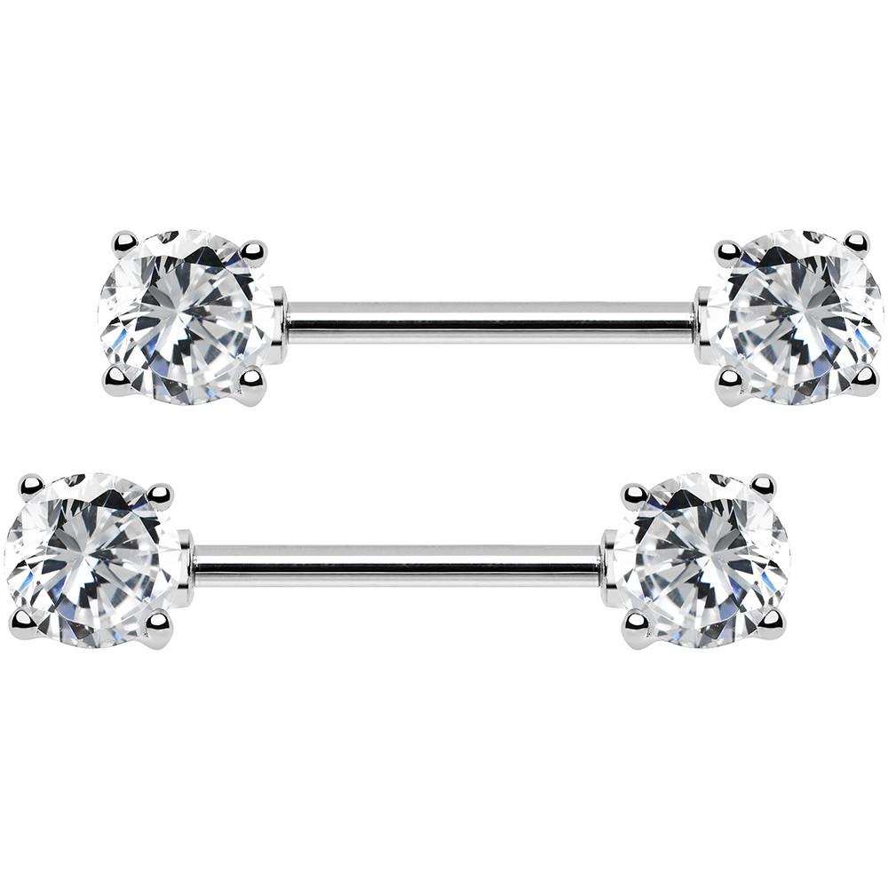 14G (1.6mmx14x5) 5MM CZ Nipple Ring 316L Surgical Steel Nickel Free (2 pieces (1 Pair))