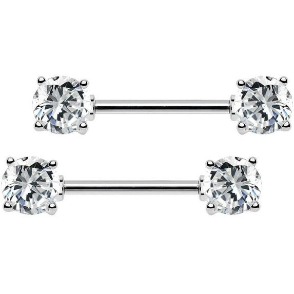 14G (1.6mmx14x5) 5MM CZ Nipple Ring 316L Surgical Steel Nickel Free (2 pieces (1 Pair))